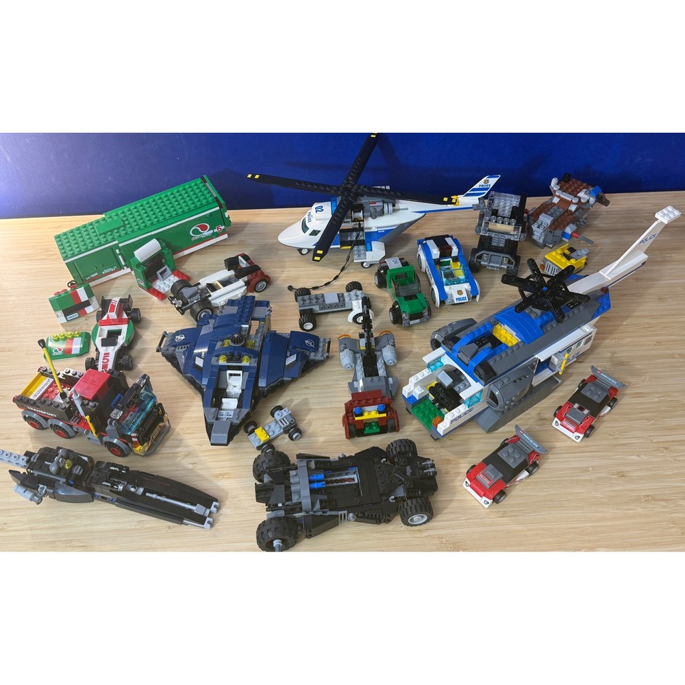 LEGO Vehicle Bulk Lot City Police Octan Racing Batmobile Helicopters Cars